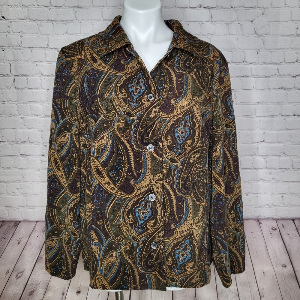 Jessica London Brown Paisley Print Shacket Jacket Shirt Size 20W